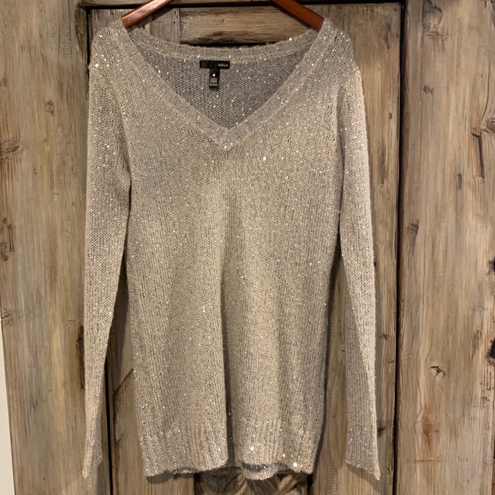 Aqua sequin cream sweater